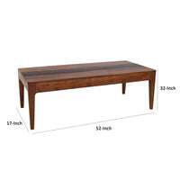 52 Inch Modern Coffee Table, Acacia Wood with Classic Block Legs, Brown - BM285385