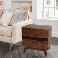 23 Inch Nightstand Side Table, Live Edge Acacia Wood, 3 Drawers, Brown - BM285393