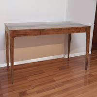 52 Inch Writing Desk, Natural Textured Acacia Wood, Burnished Brown - BM285406