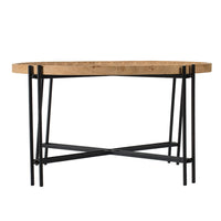 32 Inch Fir Wood Coffee Table, Intersecting Metal Legs, Brown and Black - BM285567