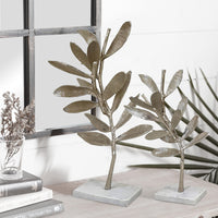 28, 23 Inch Set of 2 Metal Statuettess, Decorative Accent Olive Tree, White - BM286108