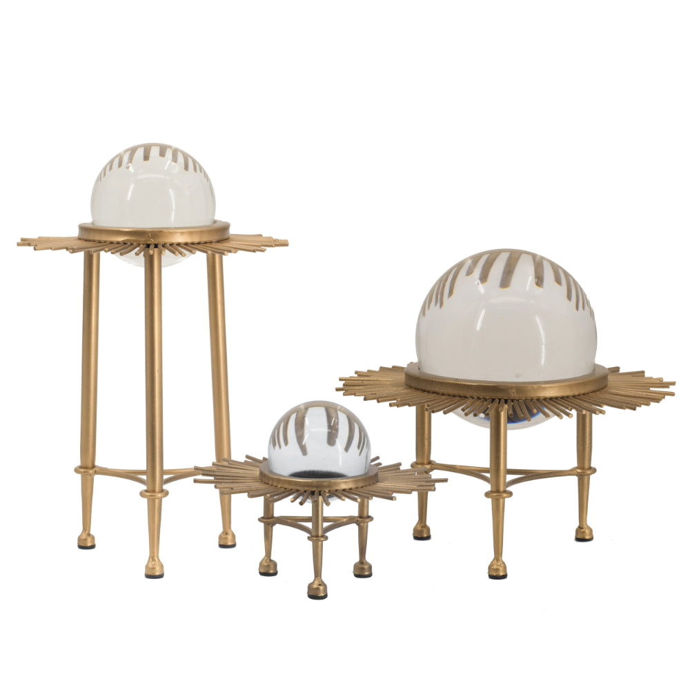 12, 9, 8 Inch Set of 3 Crystal Balls, Decorative Accent, Gold - BM286112