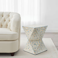 20 Inch Capiz Accent Stool Table, Hourglass Triangular, Off White Ivory - BM286116