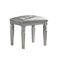 Kya 20 Inch Vanity Stool with Tufted Vegan Faux Leather Seat, Glam Silver - BM287974