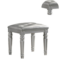 Kya 20 Inch Vanity Stool with Tufted Vegan Faux Leather Seat, Glam Silver - BM287974