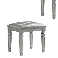 Kya 20 Inch Vanity Stool with Tufted Vegan Faux Leather Seat, Glam Silver - BM287974