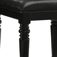 Kya 20 Inch Vanity Stool, Black Tufted Vegan Faux Leather Seat, Turned Legs - BM287977