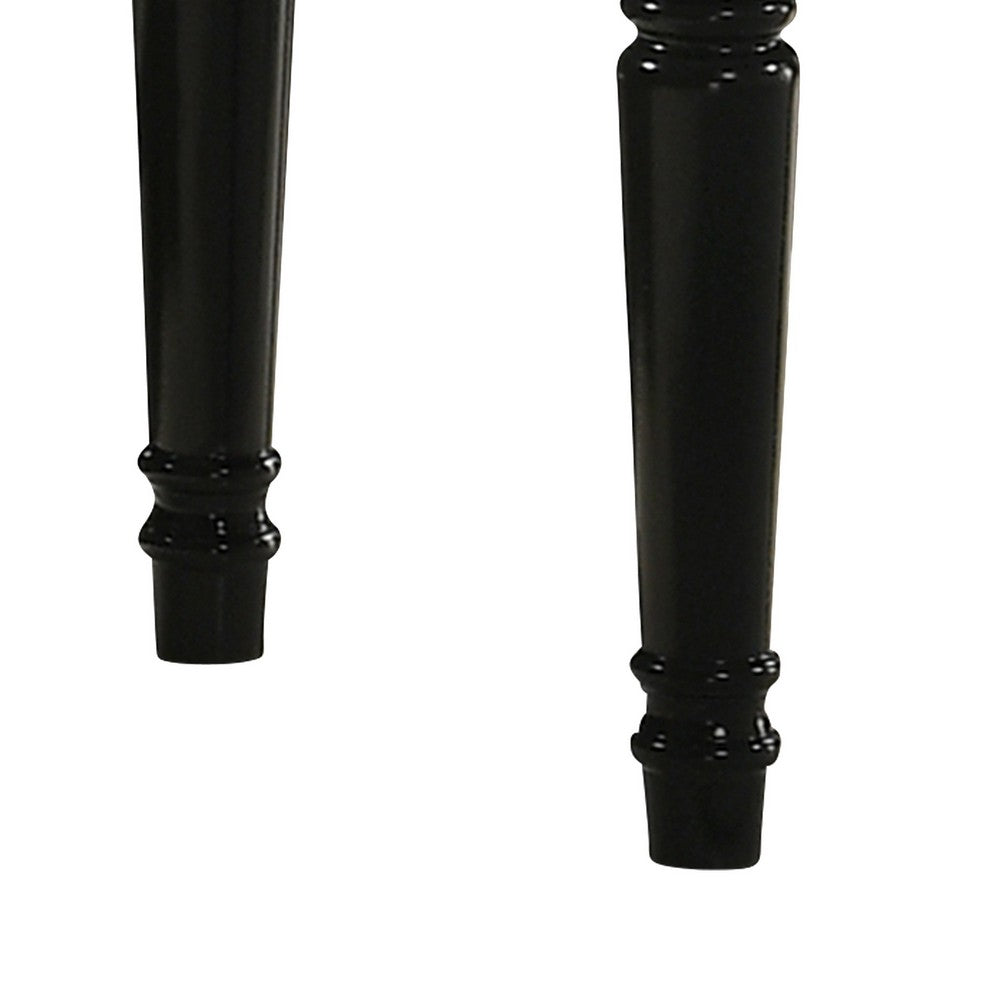 Kya 20 Inch Vanity Stool, Black Tufted Vegan Faux Leather Seat, Turned Legs - BM287977
