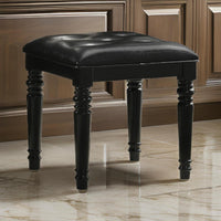 Kya 20 Inch Vanity Stool, Black Tufted Vegan Faux Leather Seat, Turned Legs - BM287977