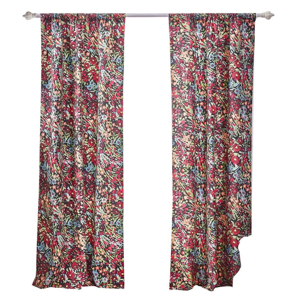 Burges 84 Inch Window Panel Curtain, Red and Pink Reed Print, Rod Pockets - BM293190