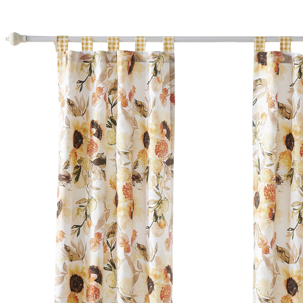 Kelsa Set of 2 Panel Curtains with Watercolor Sunflowers, Ruffled, Gold - BM293430