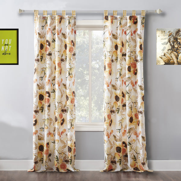 Kelsa Set of 2 Panel Curtains with Watercolor Sunflowers, Ruffled, Gold - BM293430