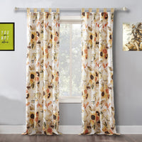 Kelsa Set of 2 Panel Curtains with Watercolor Sunflowers, Ruffled, Gold - BM293430