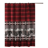 Sofia 72 Inch Bear Shower Curtain, Red and Black Plaid, Poly Microfiber - BM293440