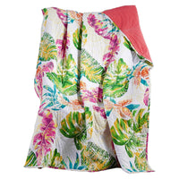 Porto 60 Inch Throw Blanket, Tropical Palm Leaves, Vibrant Green, Blue - BM293446