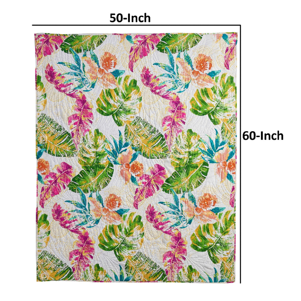 Porto 60 Inch Throw Blanket, Tropical Palm Leaves, Vibrant Green, Blue - BM293446