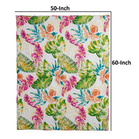 Porto 60 Inch Throw Blanket, Tropical Palm Leaves, Vibrant Green, Blue - BM293446