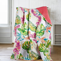 Porto 60 Inch Throw Blanket, Tropical Palm Leaves, Vibrant Green, Blue - BM293446