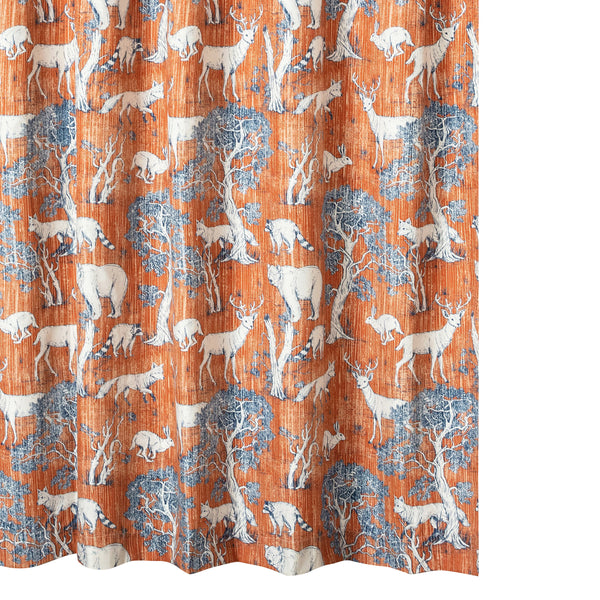 Gin 72 Inch Shower Curtain, Fun Deer and Bears Print, Orange Microfiber - BM293452
