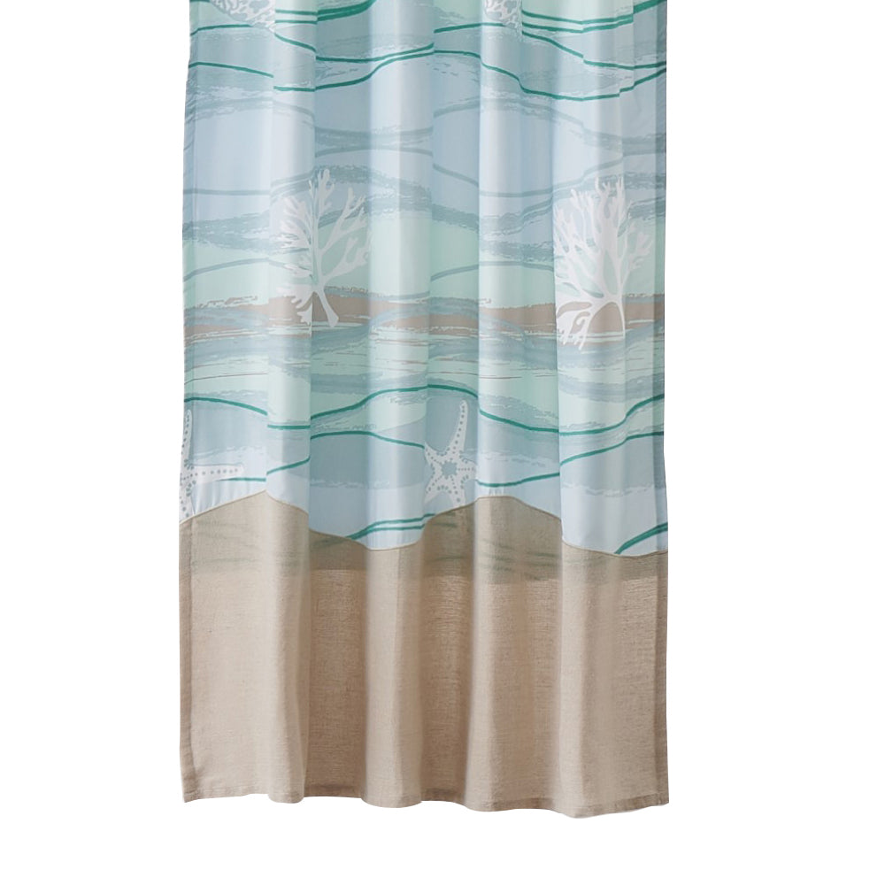 Vira 63 Inch Window Curtains, Ocean Waves and Sand Print, Rod Pockets - BM293458