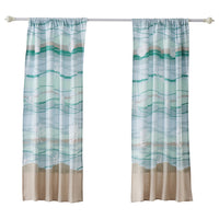 Vira 63 Inch Window Curtains, Ocean Waves and Sand Print, Rod Pockets - BM293458