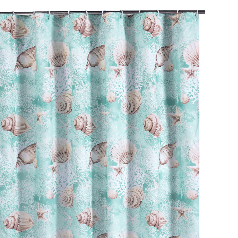 Logan 72 Inch Shower Curtain, Coastal Light Blue Conch Shells Print - BM293460
