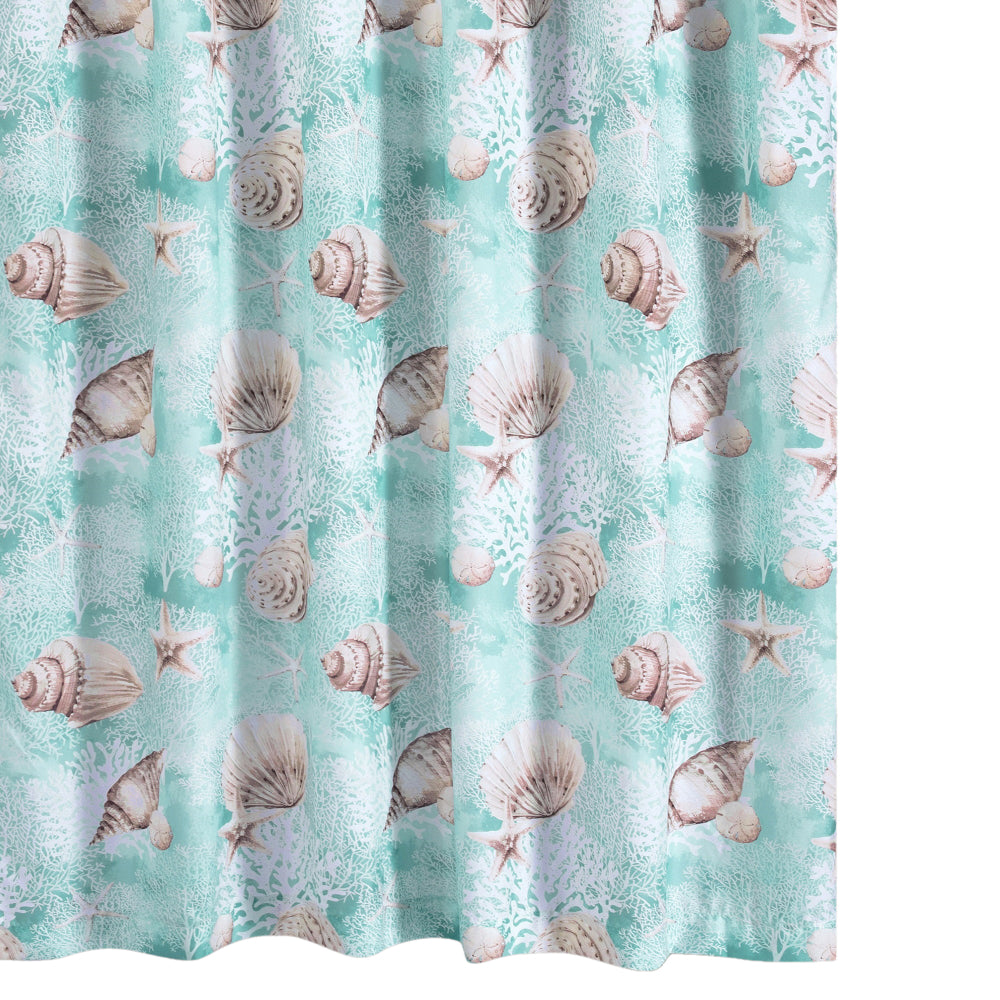Logan 72 Inch Shower Curtain, Coastal Light Blue Conch Shells Print - BM293460