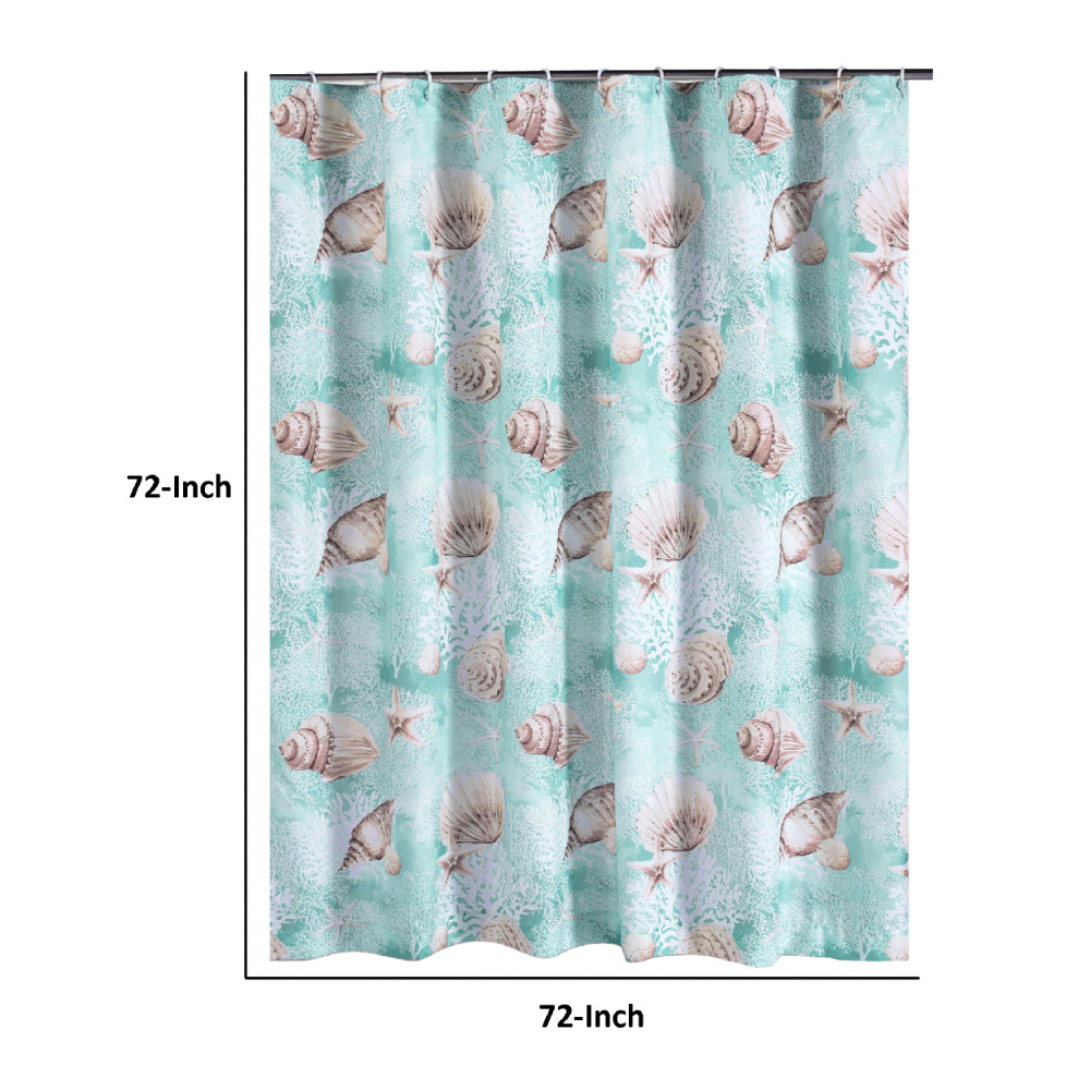 Logan 72 Inch Shower Curtain, Coastal Light Blue Conch Shells Print - BM293460