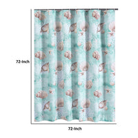 Logan 72 Inch Shower Curtain, Coastal Light Blue Conch Shells Print - BM293460