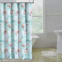 Logan 72 Inch Shower Curtain, Coastal Light Blue Conch Shells Print - BM293460