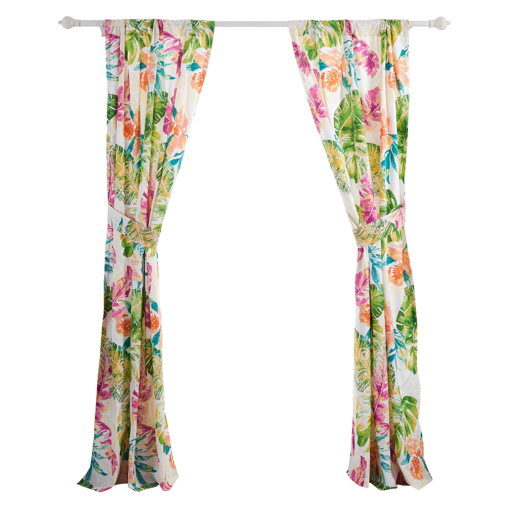 Porto 84 Inch Panel Window Curtains, Tropical Palm Leaves, Green and Blue - BM293462