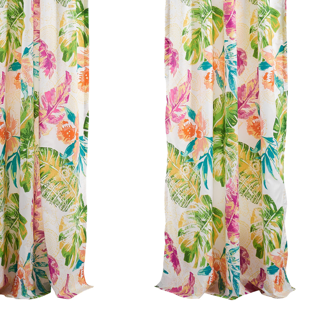 Porto 84 Inch Panel Window Curtains, Tropical Palm Leaves, Green and Blue - BM293462