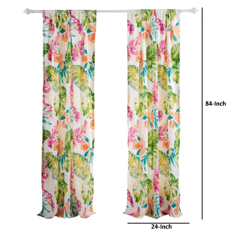 Porto 84 Inch Panel Window Curtains, Tropical Palm Leaves, Green and Blue - BM293462
