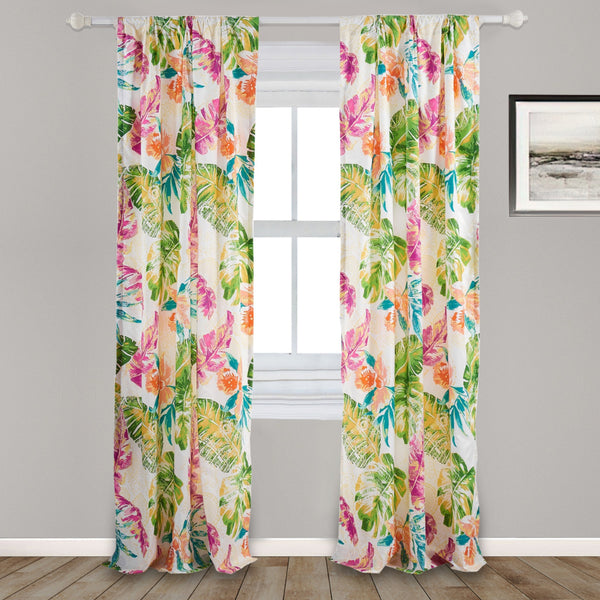 Porto 84 Inch Panel Window Curtains, Tropical Palm Leaves, Green and Blue - BM293462