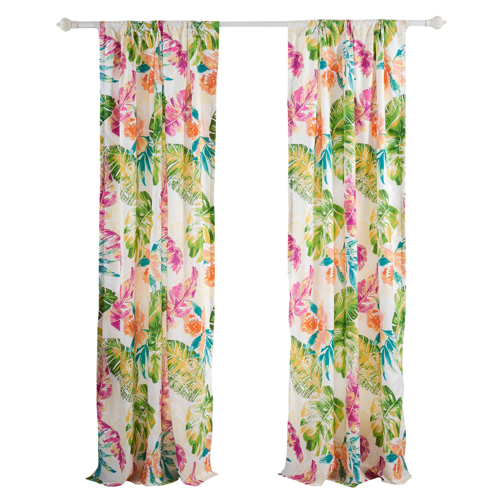 Porto 84 Inch Panel Window Curtains, Tropical Palm Leaves, Green and Blue - BM293462