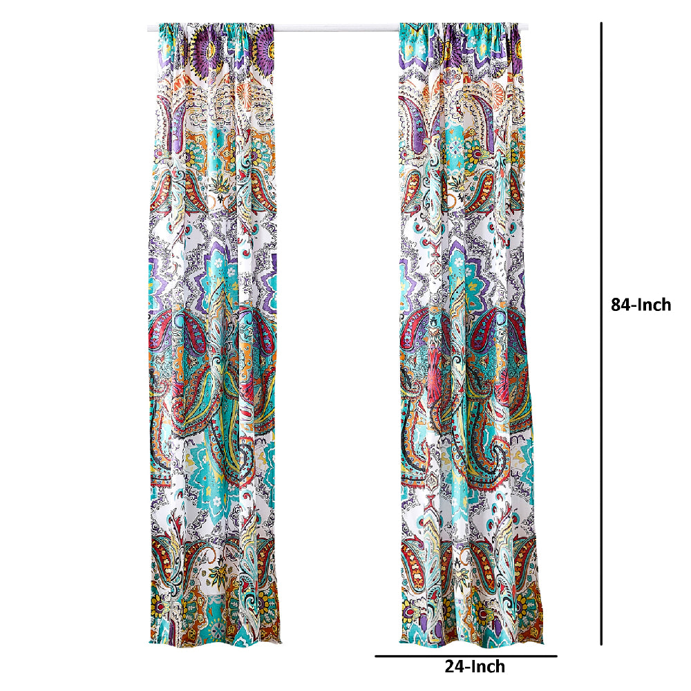 Vana 84 Inch Window Curtains, Decorative Paisley Print Design, Rod Pockets - BM293467