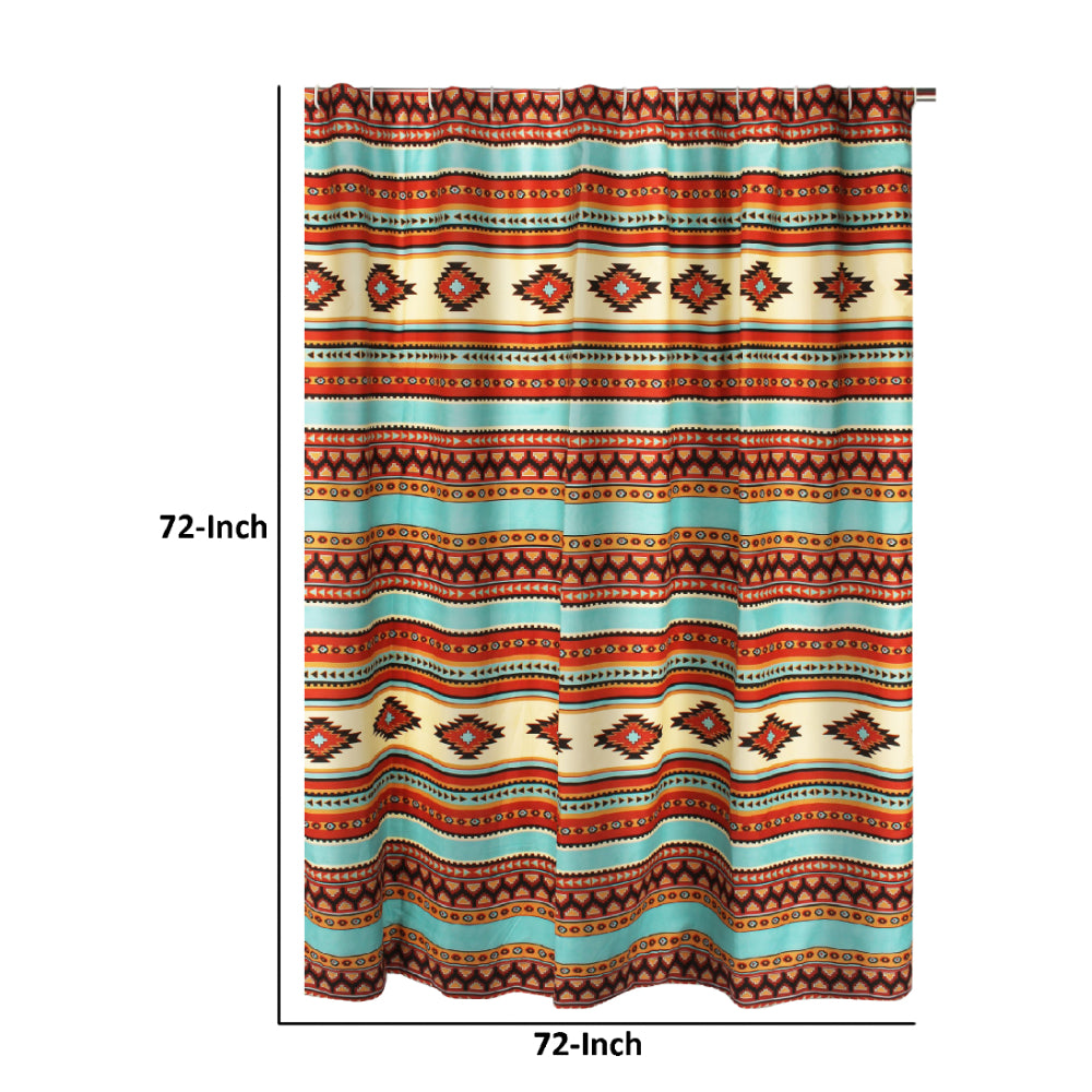 Tagus 72 Inch Shower Curtain, Natural Southwest Patterns, Button Holes - BM293469