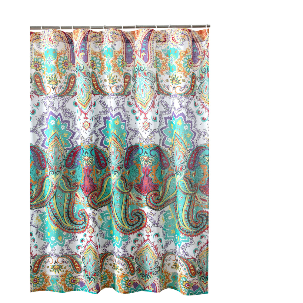 Vana 72 Inch Shower Curtain, Microfiber Fabric, Blue and Red Paisleys Print - BM293471
