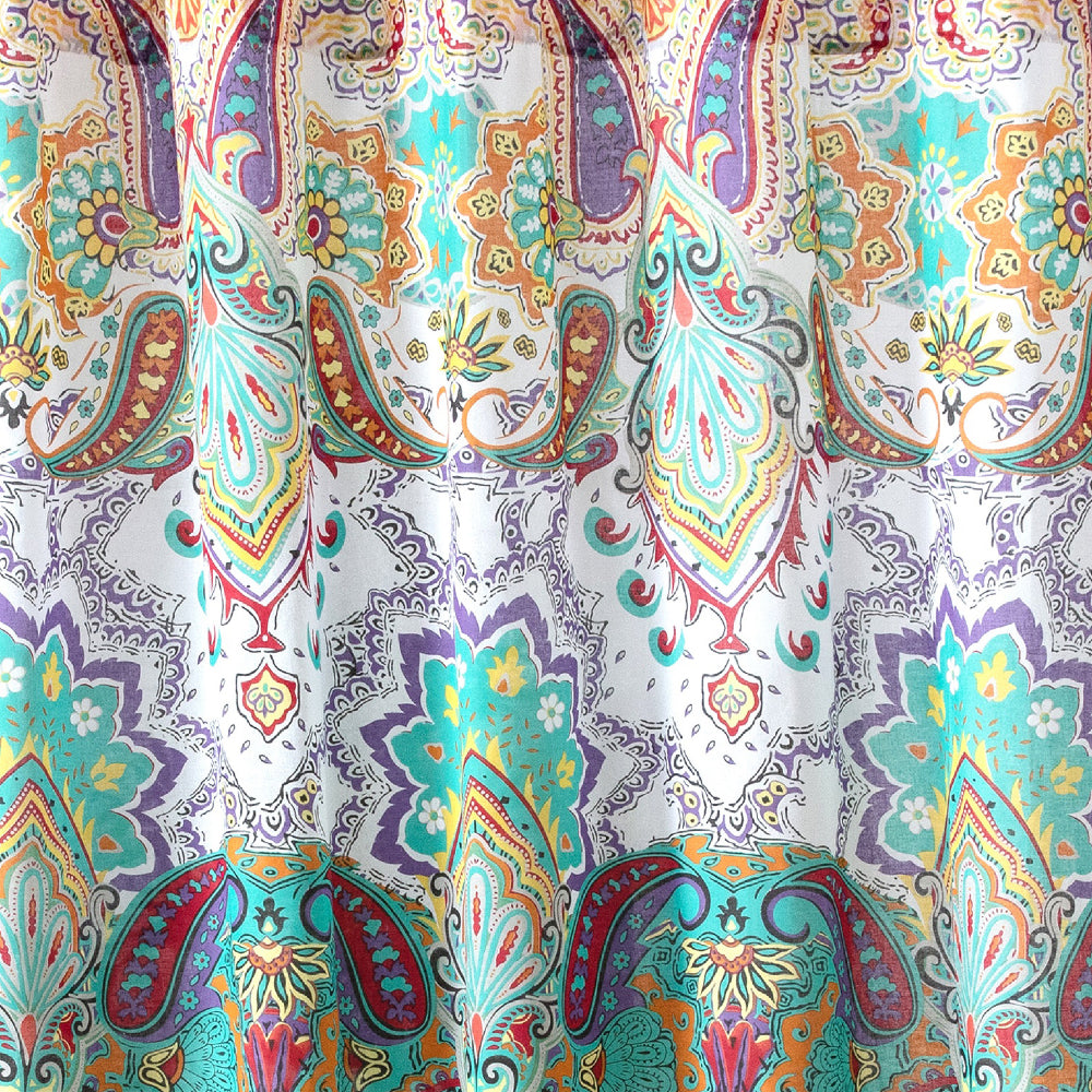 Vana 72 Inch Shower Curtain, Microfiber Fabric, Blue and Red Paisleys Print - BM293471