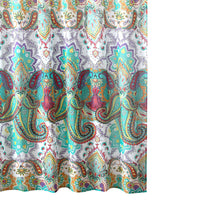 Vana 72 Inch Shower Curtain, Microfiber Fabric, Blue and Red Paisleys Print - BM293471
