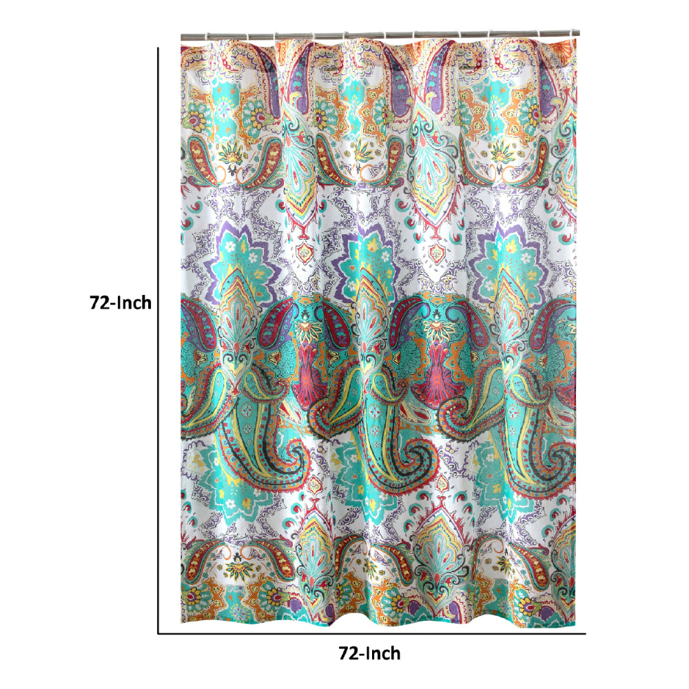 Vana 72 Inch Shower Curtain, Microfiber Fabric, Blue and Red Paisleys Print - BM293471