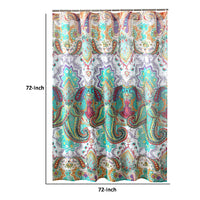 Vana 72 Inch Shower Curtain, Microfiber Fabric, Blue and Red Paisleys Print - BM293471
