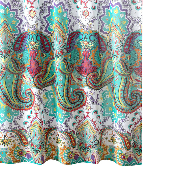Vana 72 Inch Shower Curtain, Microfiber Fabric, Blue and Red Paisleys Print - BM293471