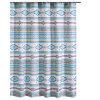 Kiev 72 Inch Shower Curtain, Microfiber Blue Southwest Design, Button Holes - BM293472