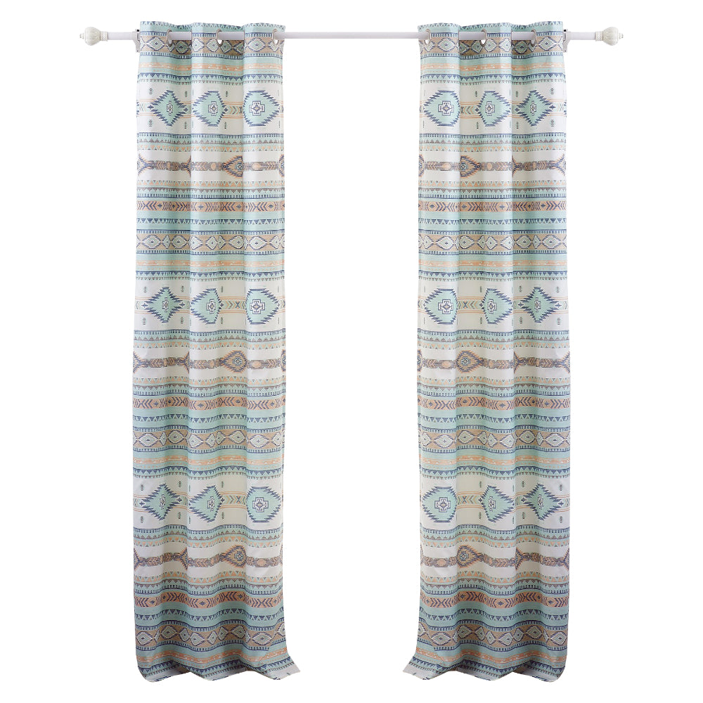 Kiev 84 Inch Window Curtains, Microfiber Blue Southwest Design, Grommets - BM293473