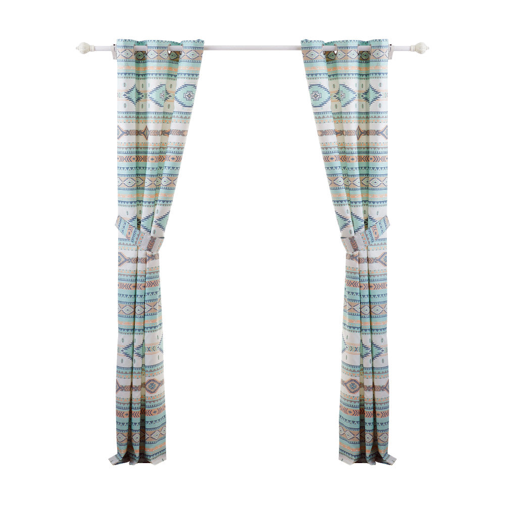 Kiev 84 Inch Window Curtains, Microfiber Blue Southwest Design, Grommets - BM293473