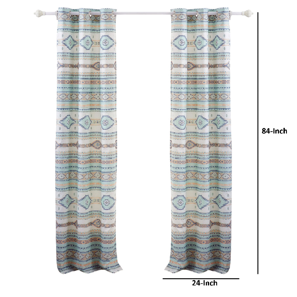 Kiev 84 Inch Window Curtains, Microfiber Blue Southwest Design, Grommets - BM293473