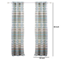 Kiev 84 Inch Window Curtains, Microfiber Blue Southwest Design, Grommets - BM293473