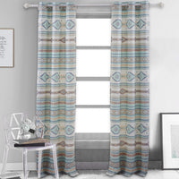 Kiev 84 Inch Window Curtains, Microfiber Blue Southwest Design, Grommets - BM293473