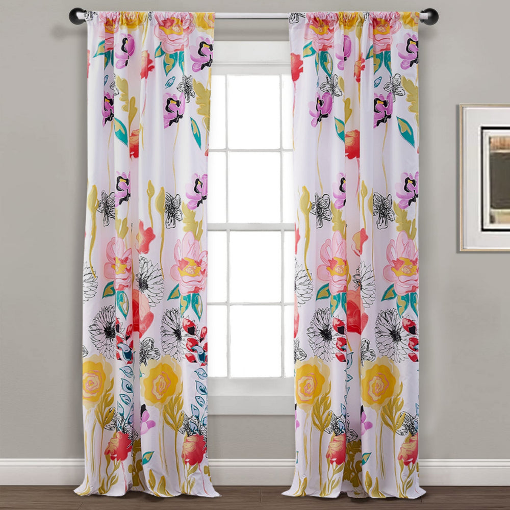 Minsk 84 Inch Window Panel Curtains, Bright Flower Patterns, Vibrant Colors - BM293481